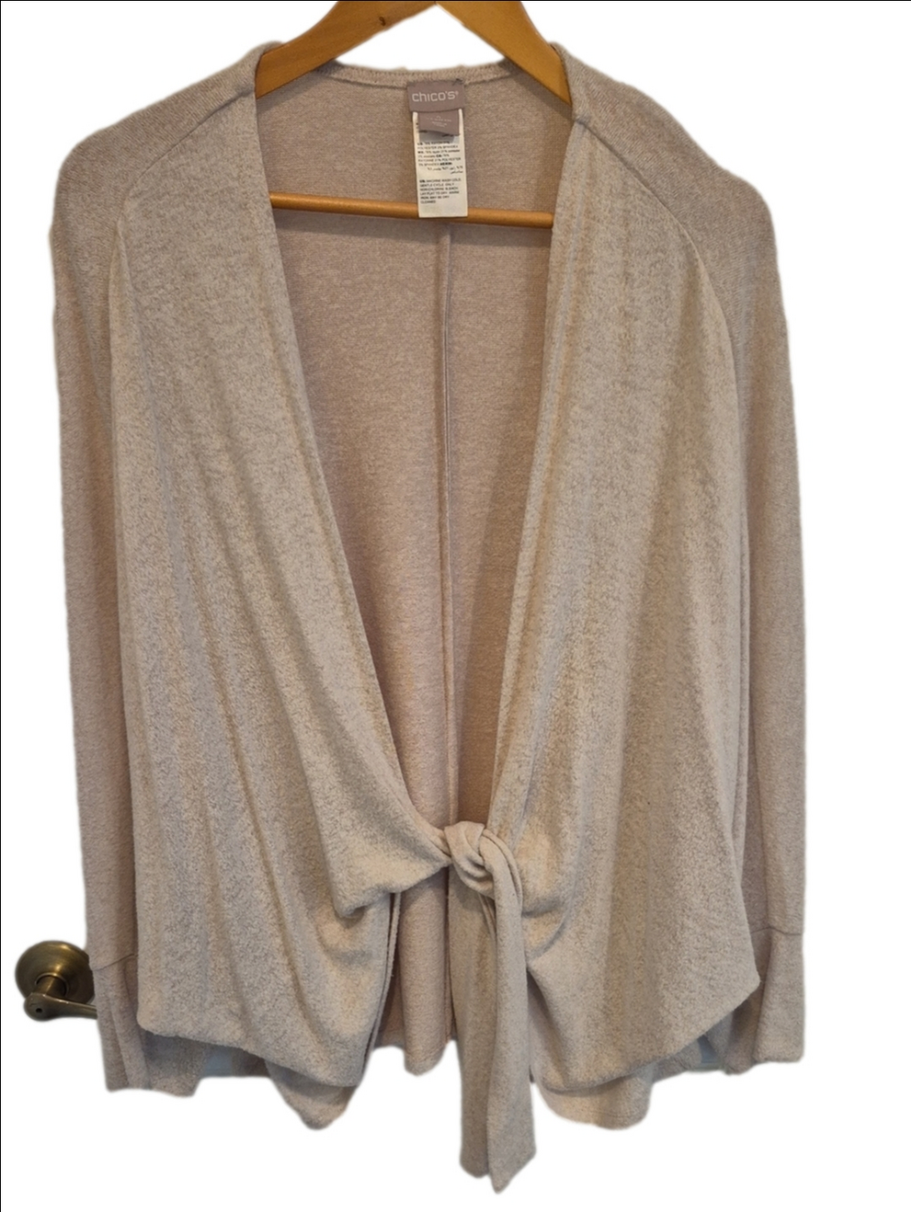 Chico's Light Beige Soft Tie-Front Open Cardigan Or Shrug